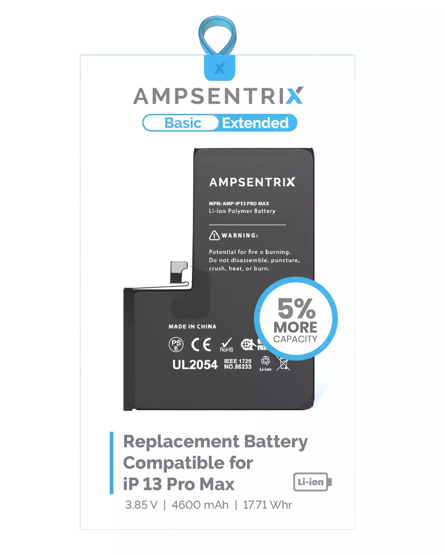 Batería Ampsentrix Basic Cap. Extendida iPhone 13 Pro Max