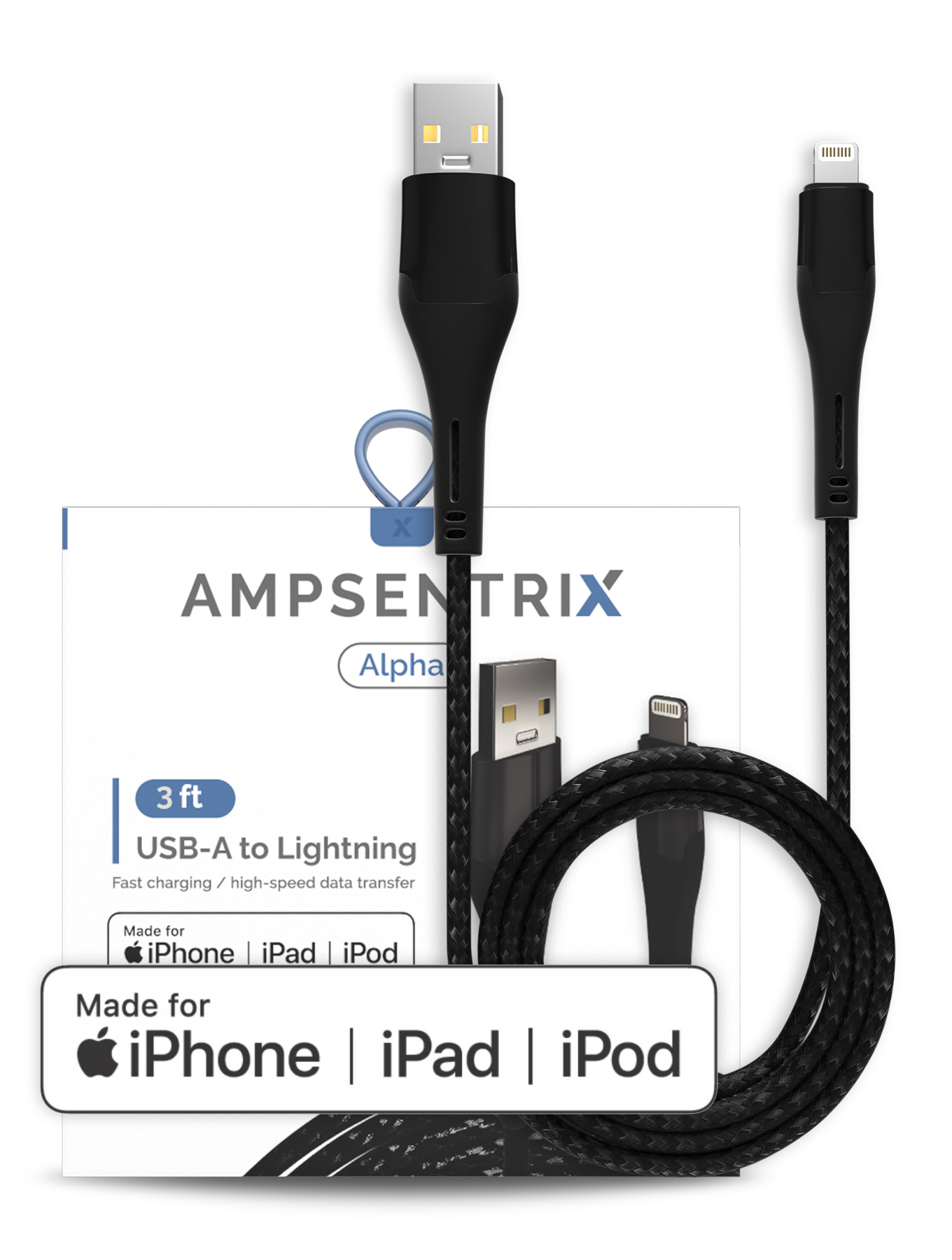 Cable AmpSentrix MFI Lightning a USB Tipo A 3'