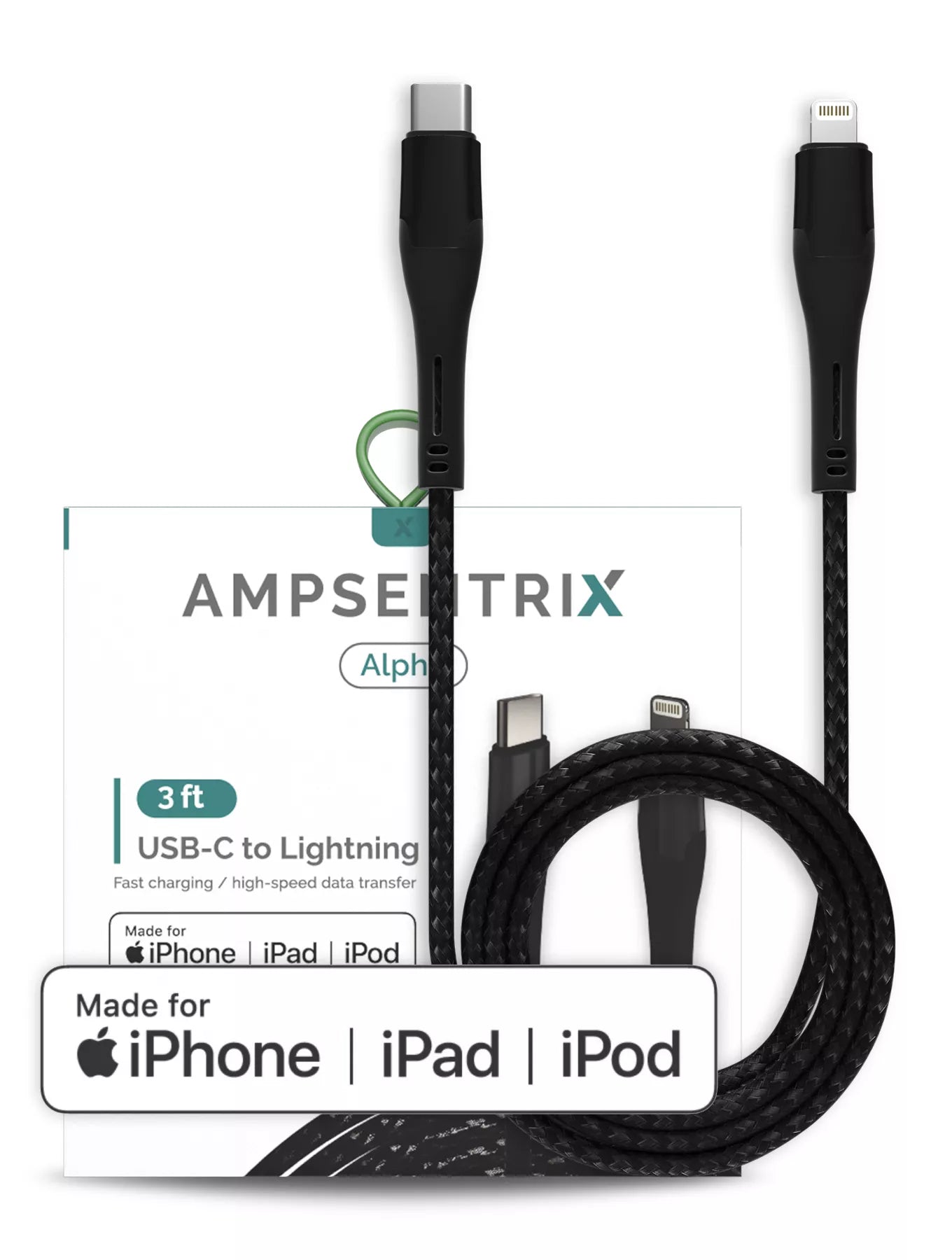 Cable AmpSentrix MFI Lightning a USB Tipo C 3'