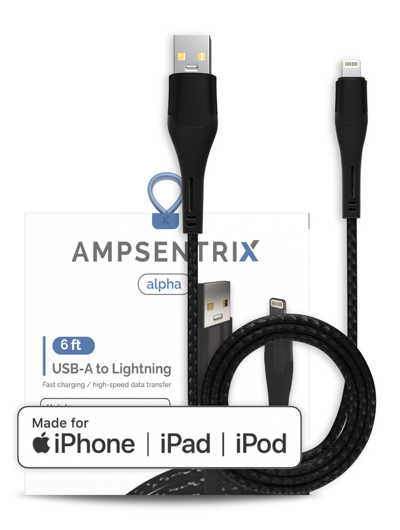 Cable AmpSentrix MFI Lightning a USB Tipo A 6'